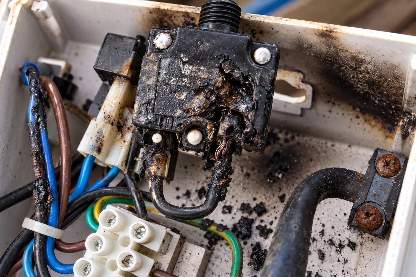 Componente eléctrico quemado por sobrecalentamiento