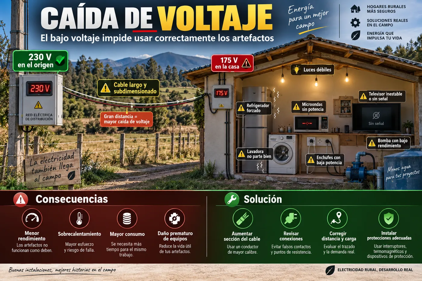 Explicación visual de caída de voltaje en una parcela
