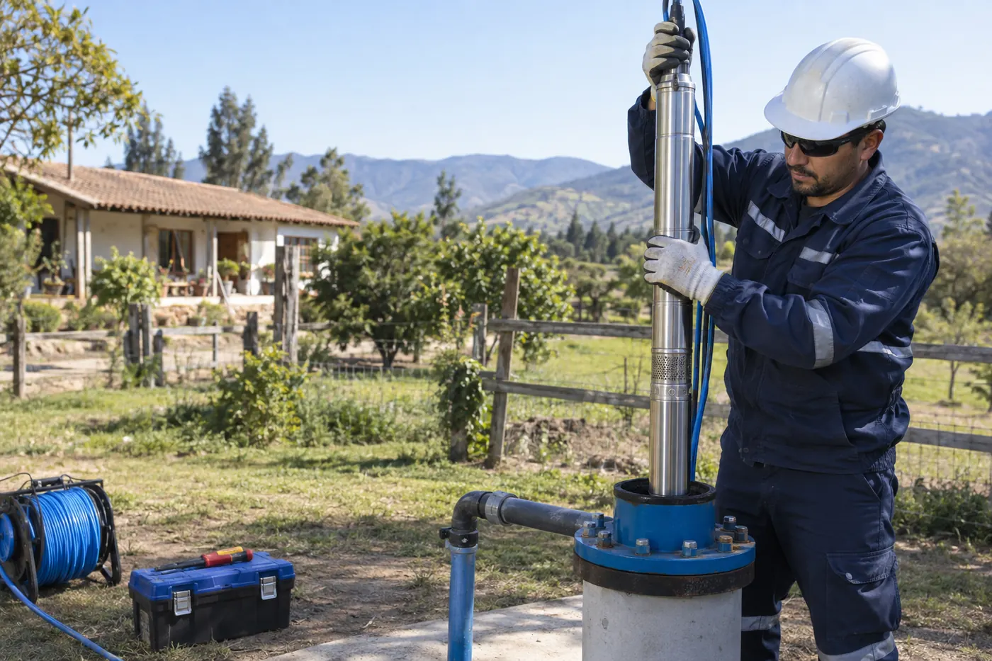 Instalación de bomba de pozo profundo en parcela